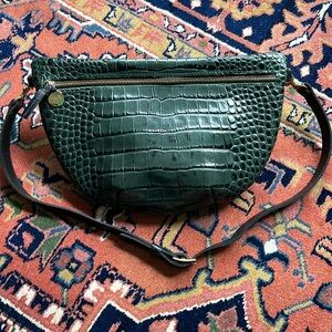 Clare V. Grande Fanny in Loden Green Croc